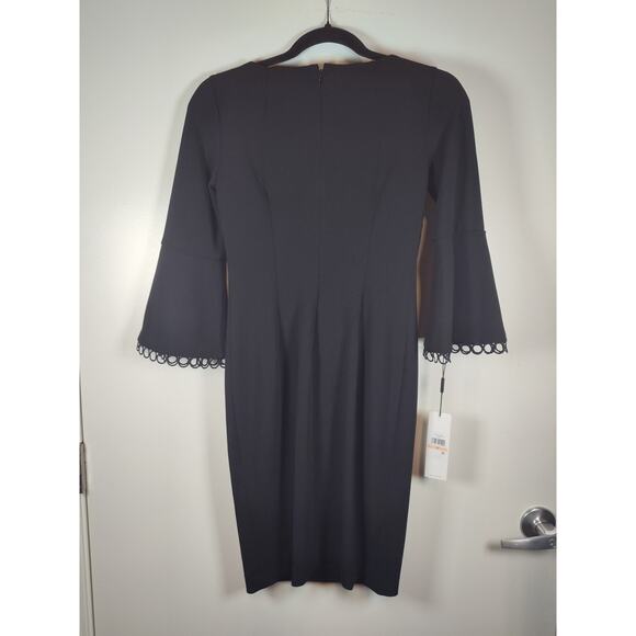 Calvin Klein NWT Chiffon Sheer Bell Sleeve Straight Classic Sheath Dress Size 2p - Picture 5 of 6